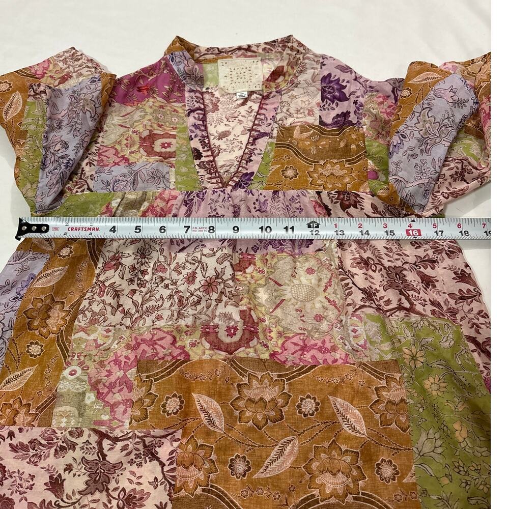 Johnny Was XS Bertha Silk-Blend Boho Top Paisley Floral Patchwork Pattern Blouse - Picture 6 of 7